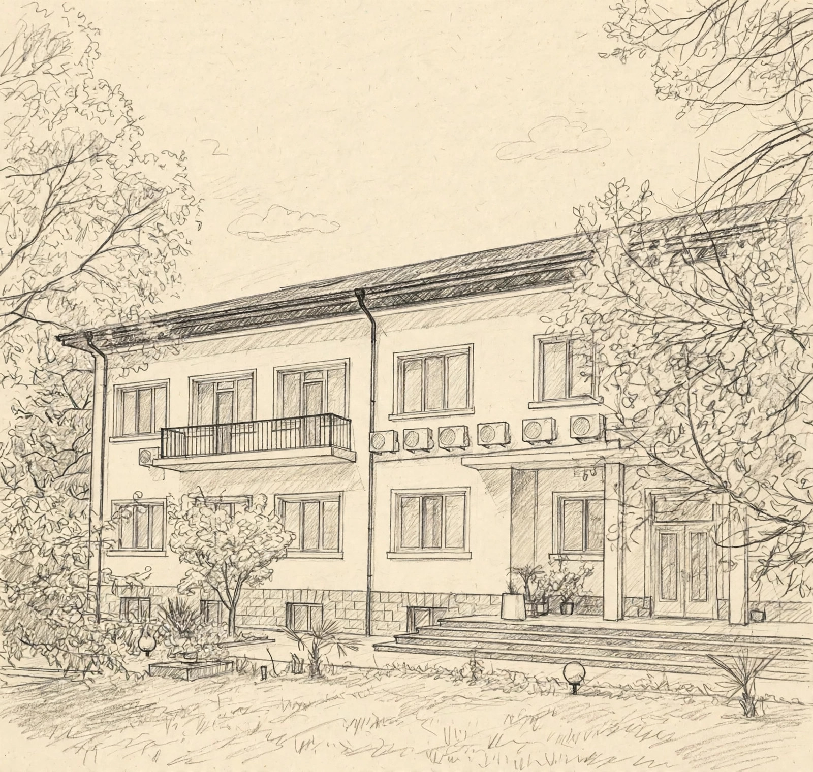 Pencil illustration of Burgas Coliving