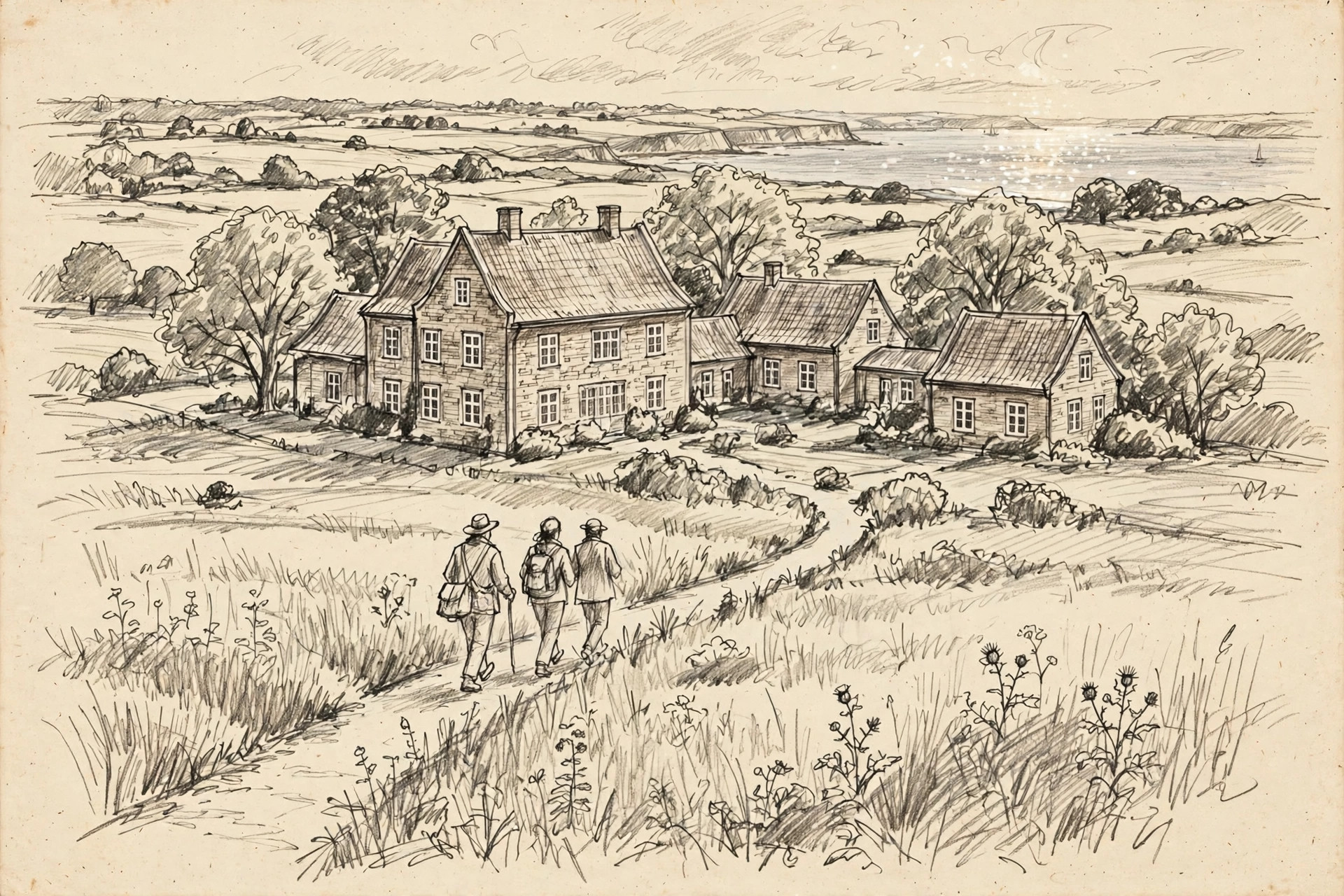 Illustrazione a matita di Avnø Oasis Ecovillage