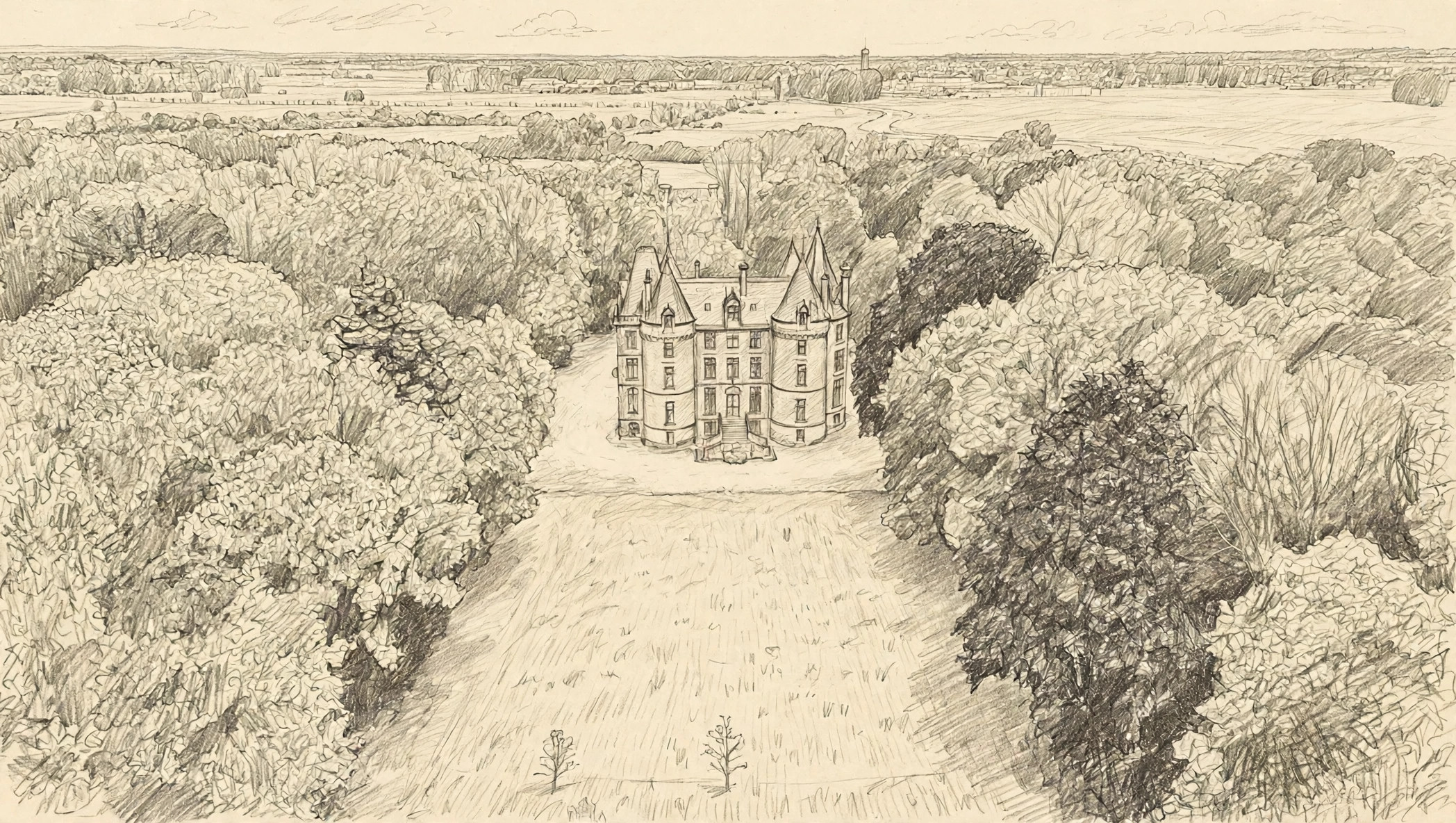 Bleistiftillustration von Château Coliving
