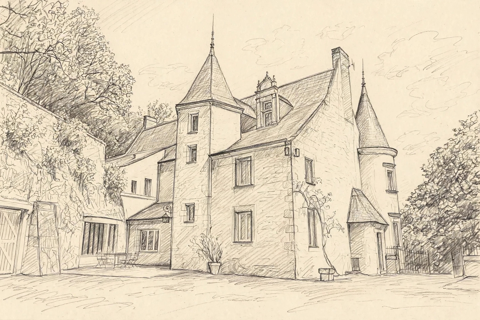 Bleistiftillustration von La Roche Cotard Coliving