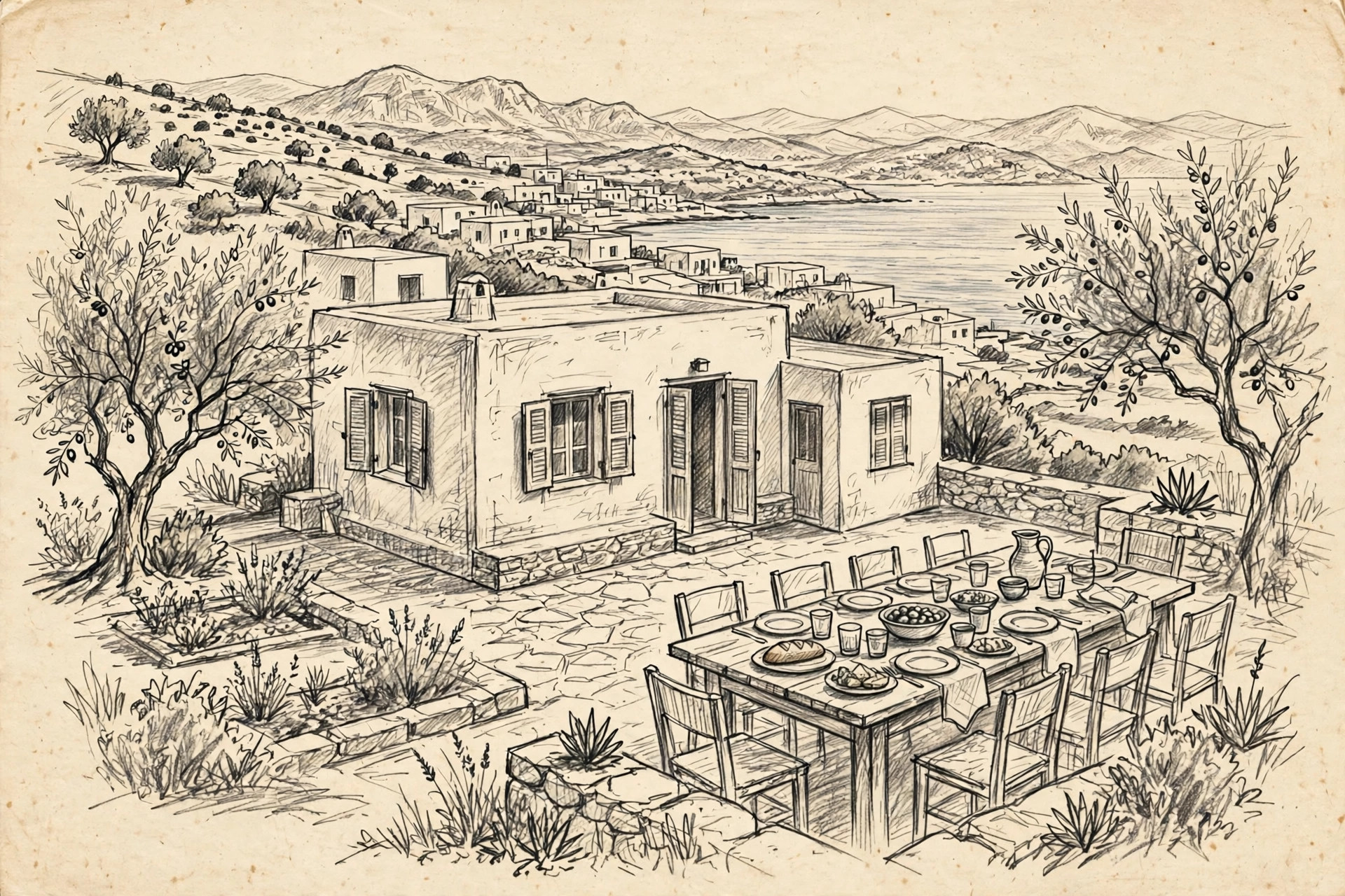 Bleistiftillustration von ESCAPE – Greek Escape