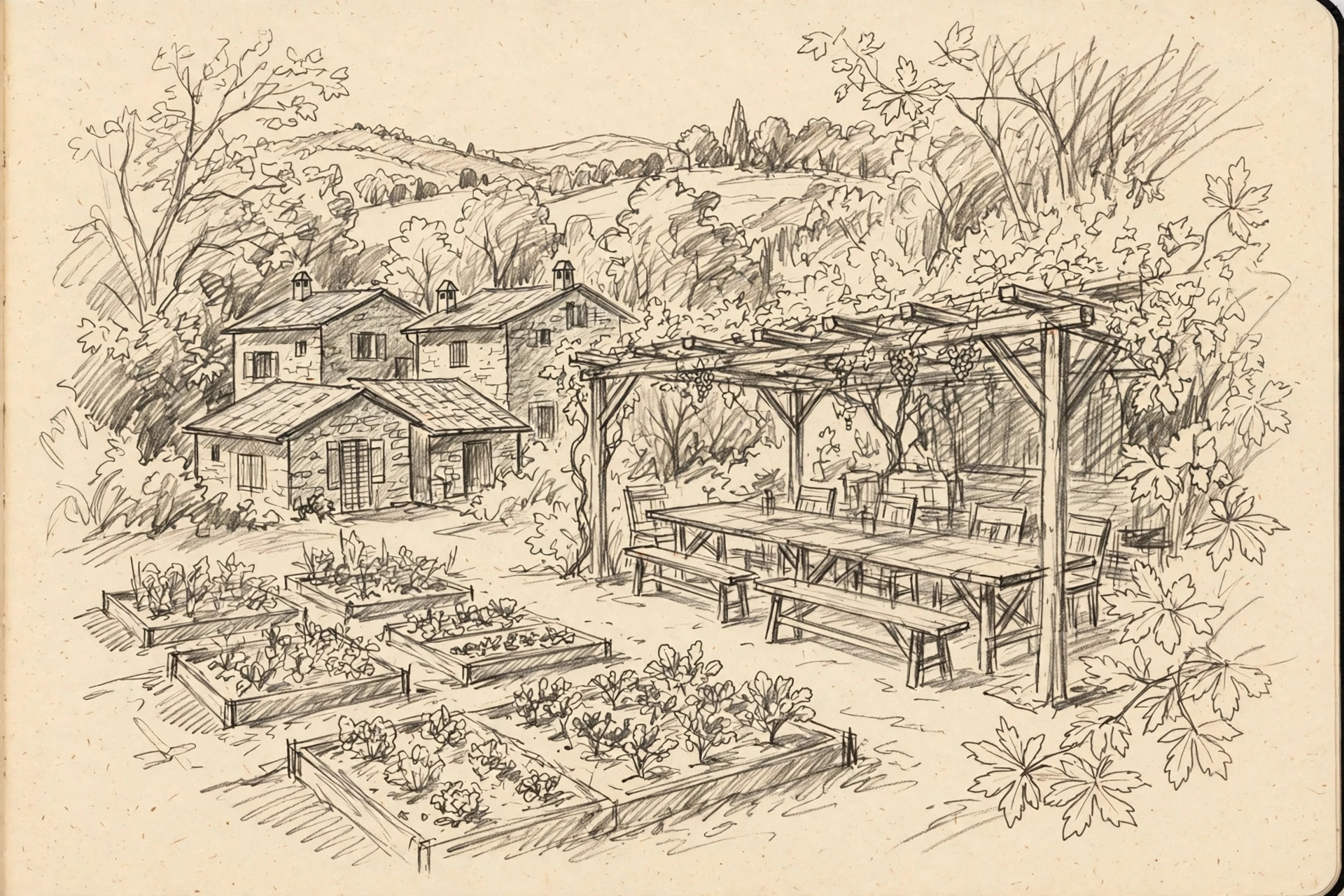 Bleistiftillustration von Tertulia Forest Coliving