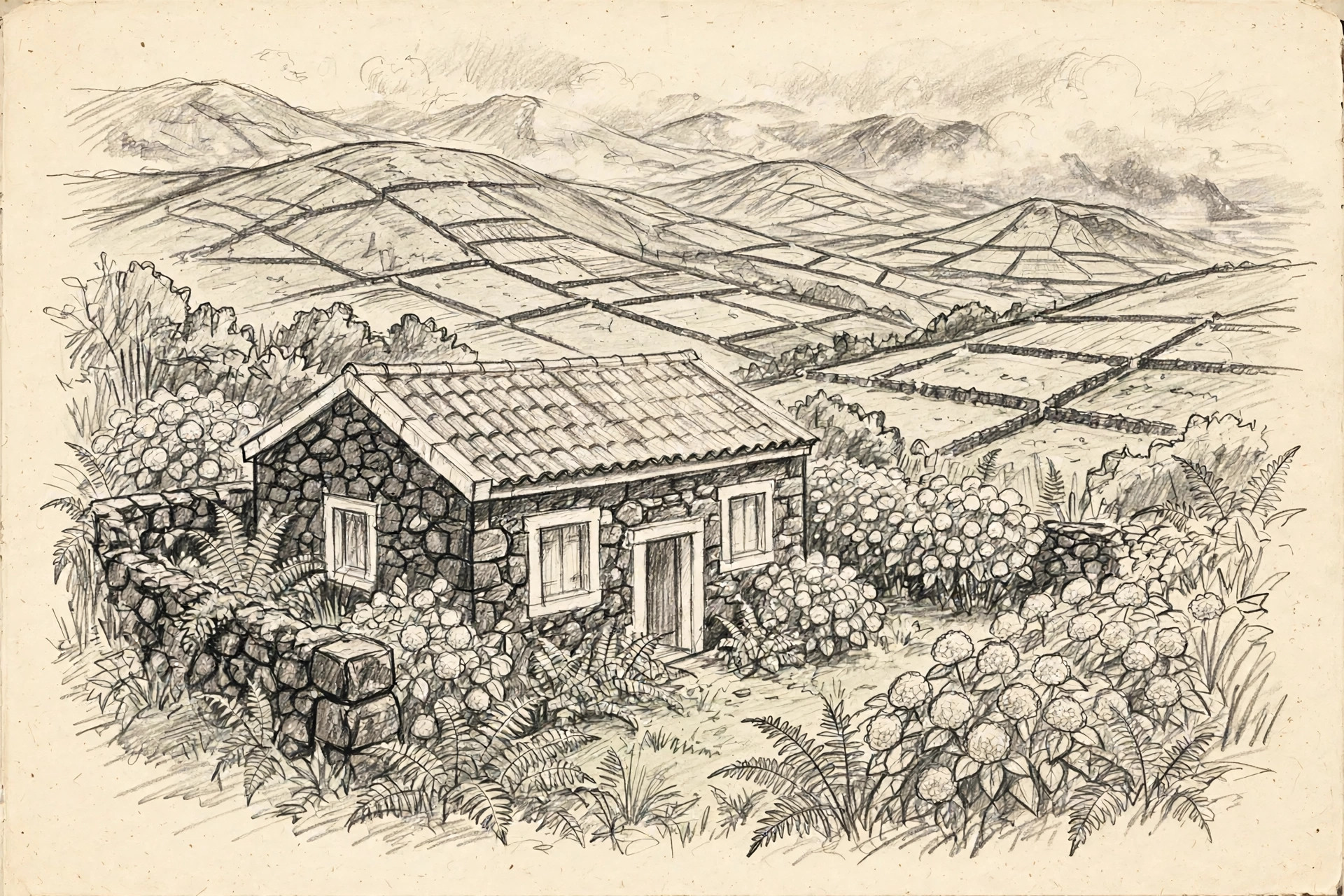 Pencil illustration of Casa15 Azores