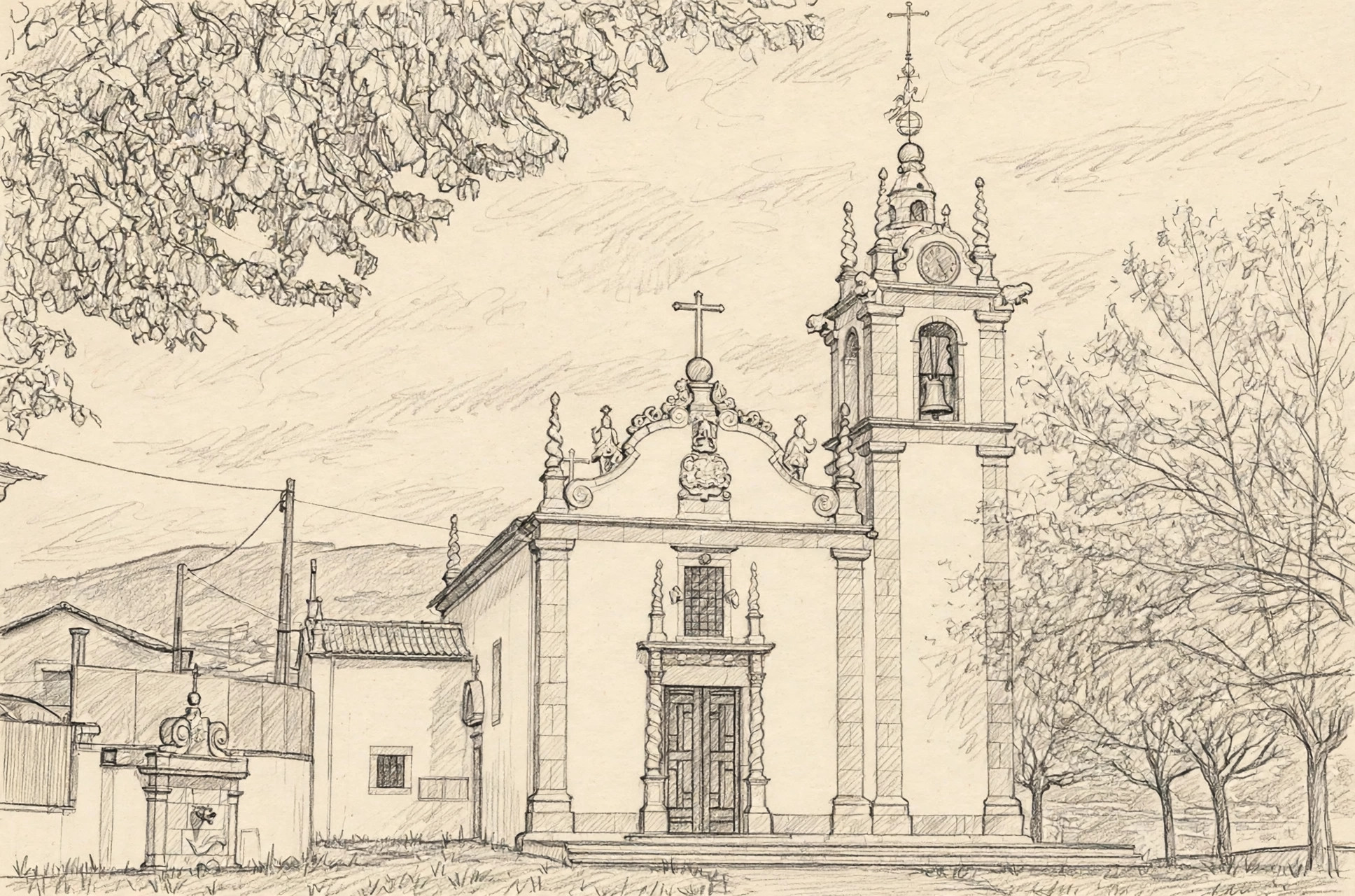 Pencil illustration of Coliving The Valley Portugal