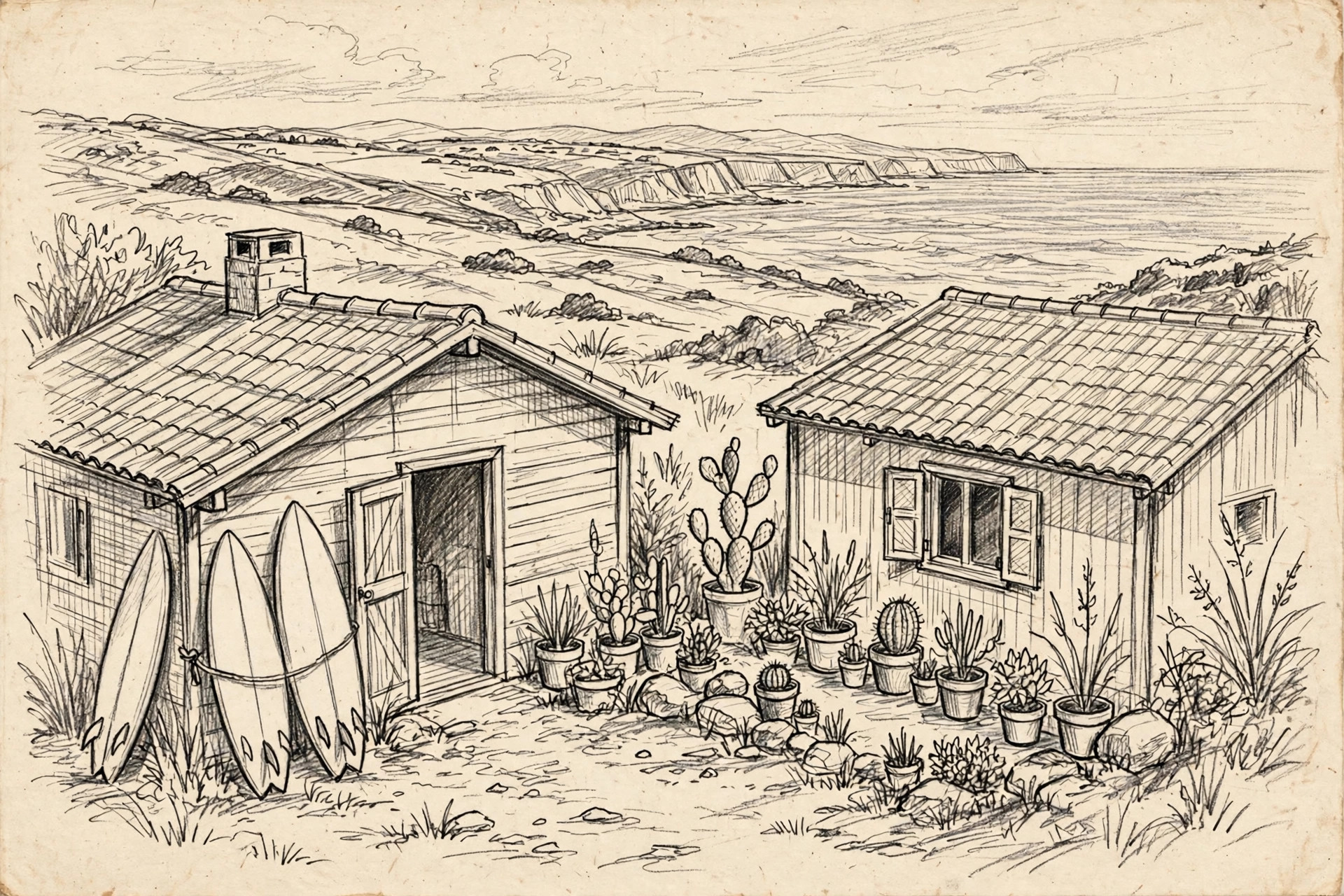 Pencil illustration of Nomadico Ericeira