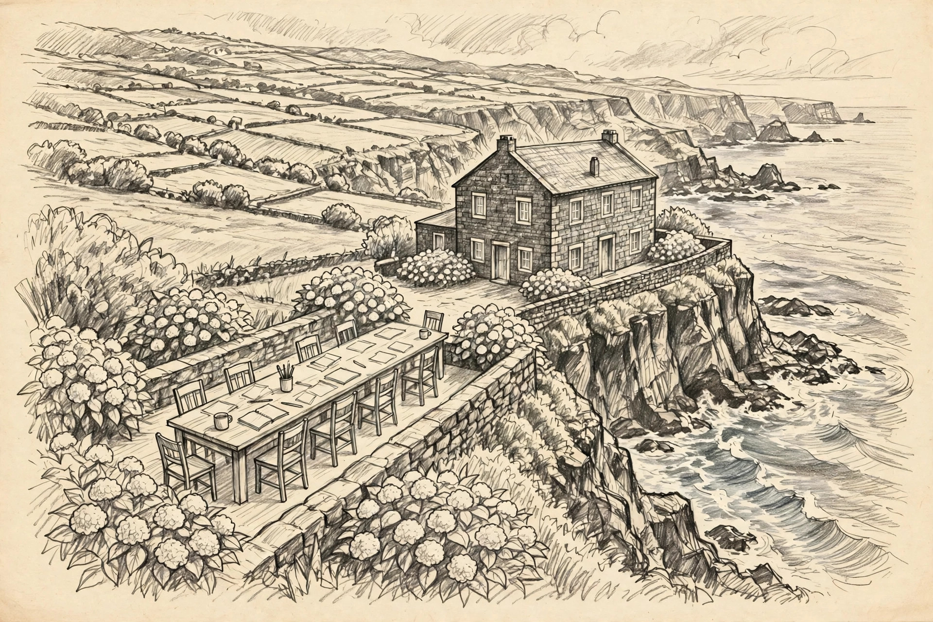 Pencil illustration of Outsite Azores – Fenais