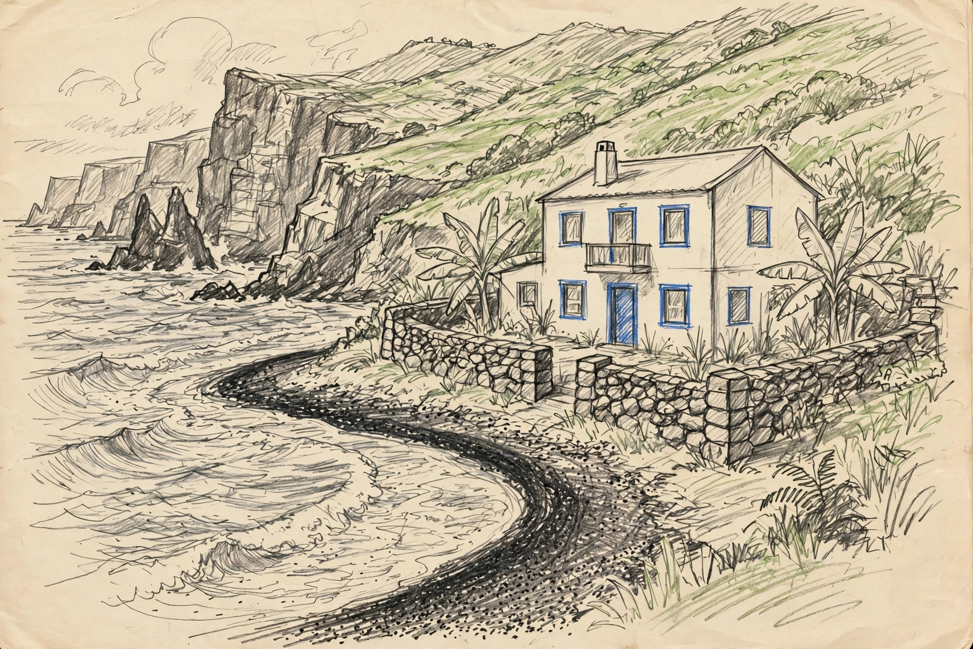Pencil illustration of Outsite Azores – Ribeira Grande