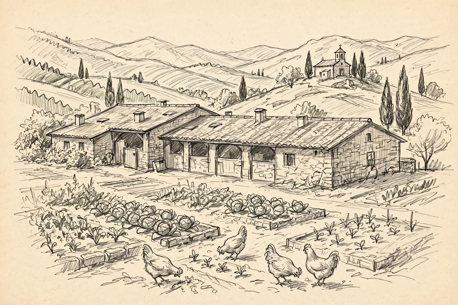 Pencil illustration of Quinta da Quinhas (HYGGE Cowork & Coliving)