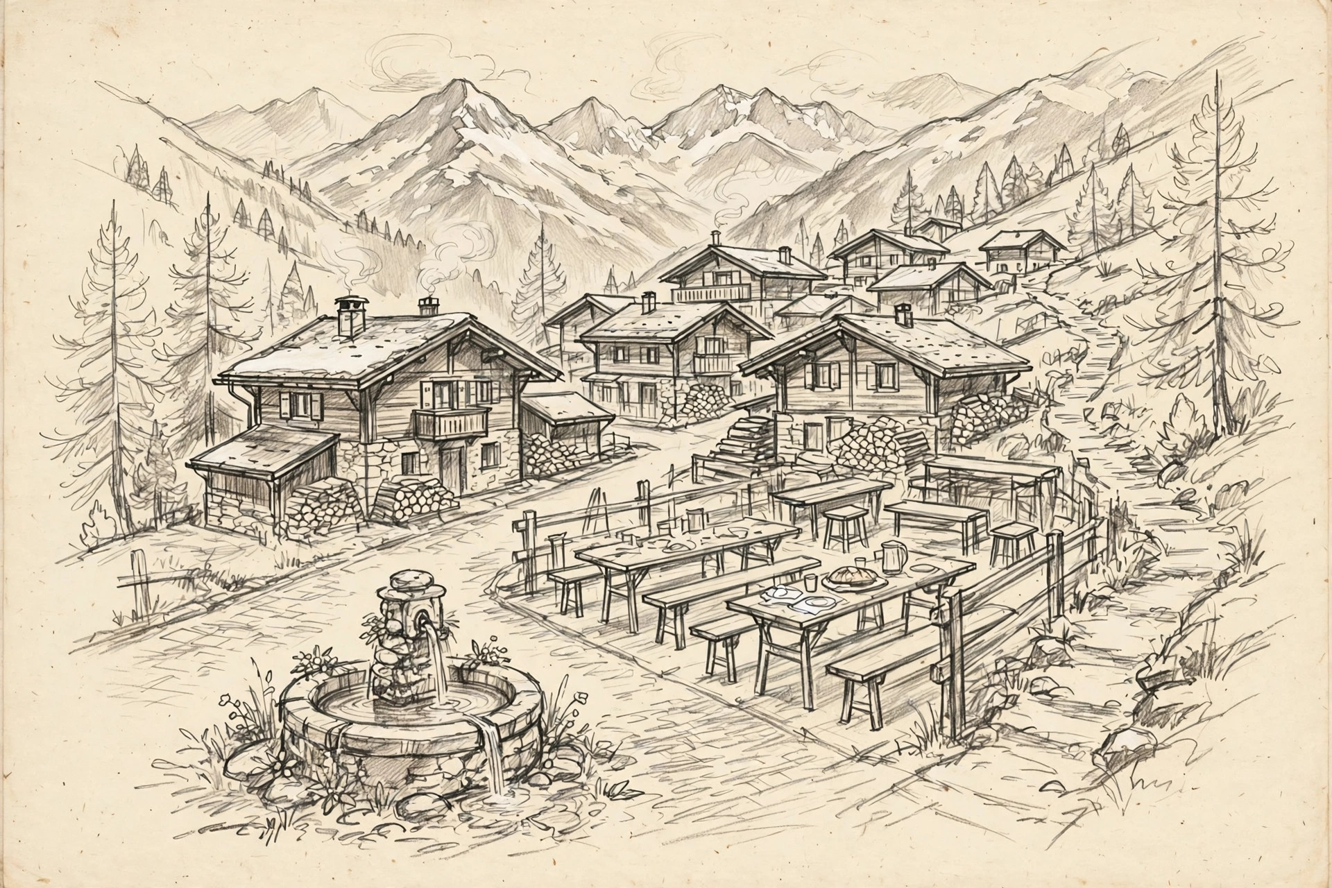 Pencil illustration of Coliving friLingue