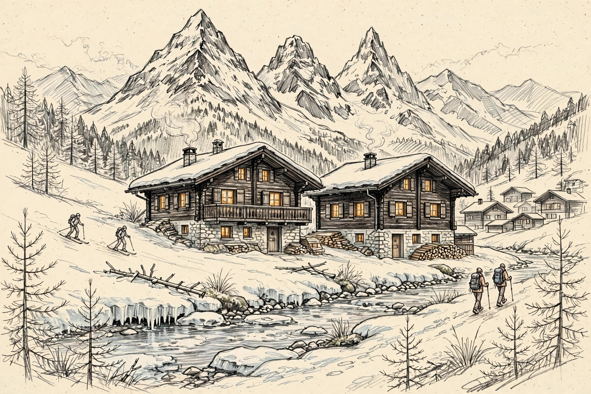 Pencil illustration of Swiss Escape (Escape)